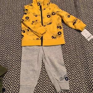 Baby Boys Matching Yellow Tractor Jacket and Gray Joggers Set
